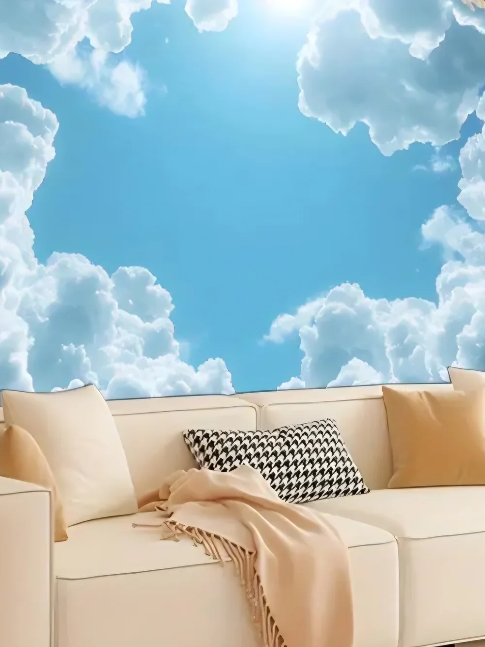 Sky Cloud Wall Mural/ Tapestry - Blue Cloudscape 51x 59 In
